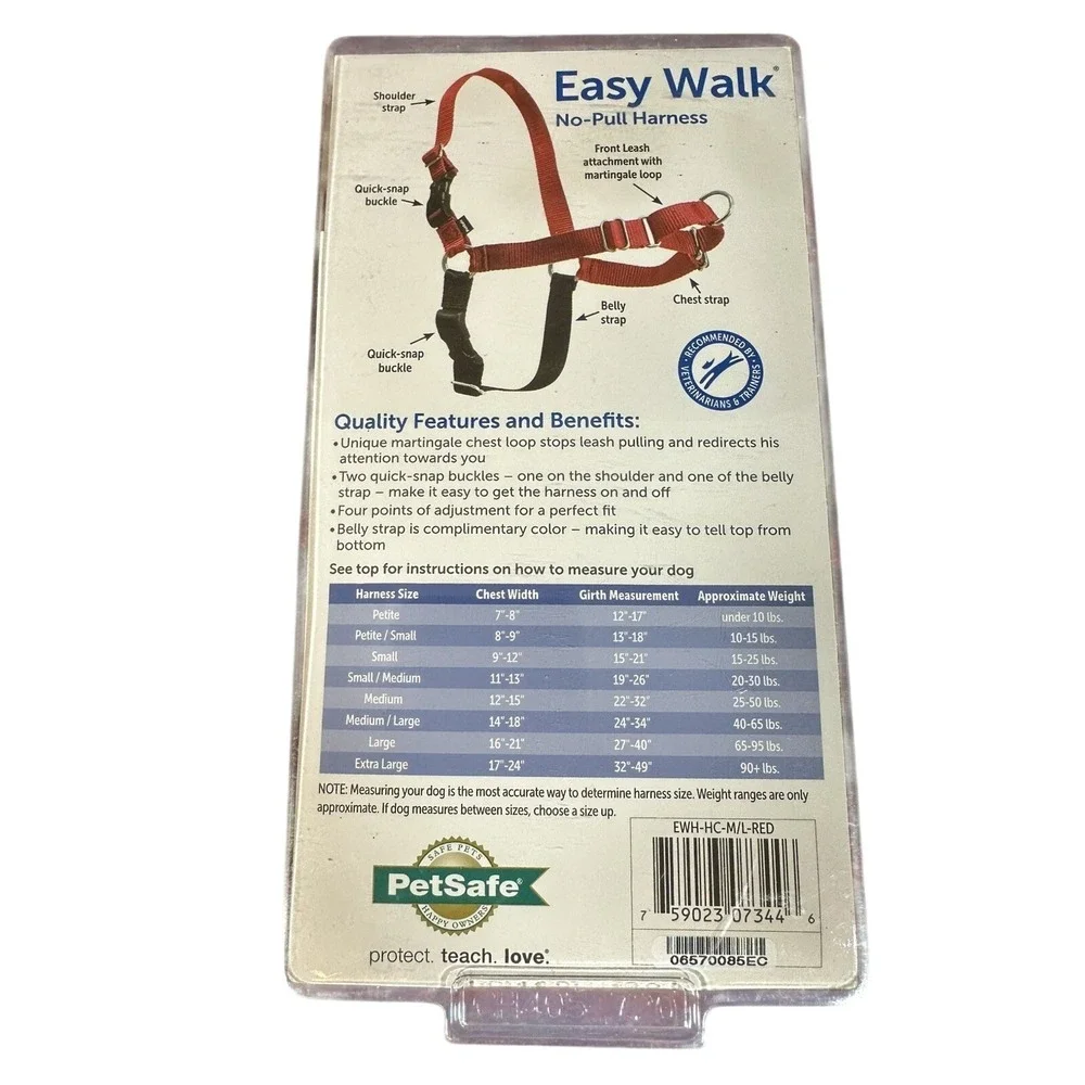 PetSafe Easy Walk No-Pull Dog Harness Red Black Medium Large EWH-HC-M/L-RED New